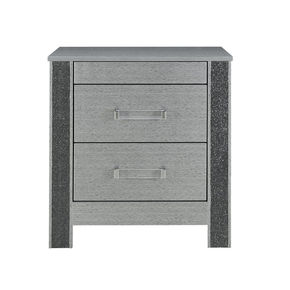 Silver Square Nightstand with 3 Drawers for Bedroom