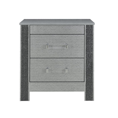 Silver Square Nightstand with 3 Drawers for Bedroom