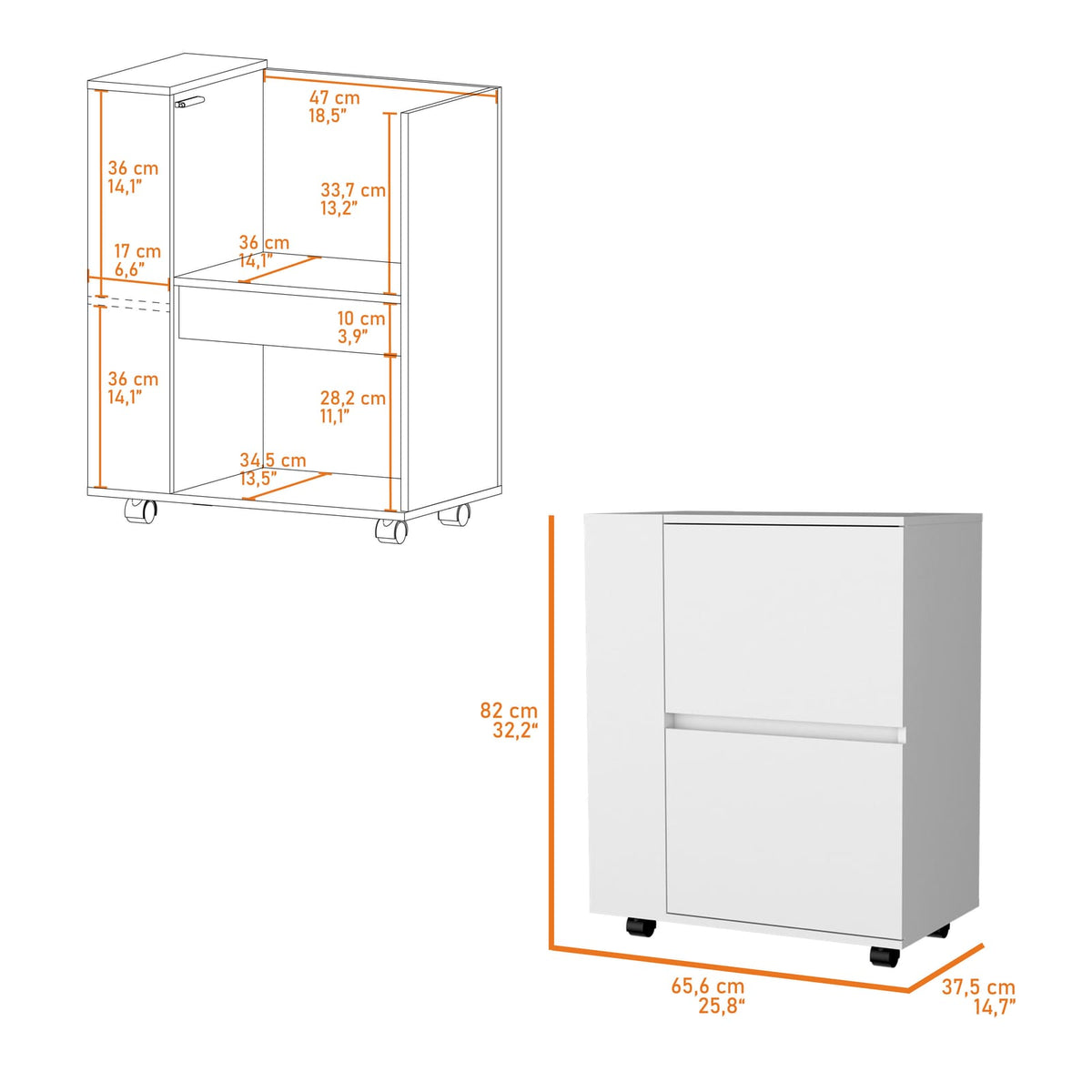 Modern White Wine Rack with 2 Cabinets & Wheels