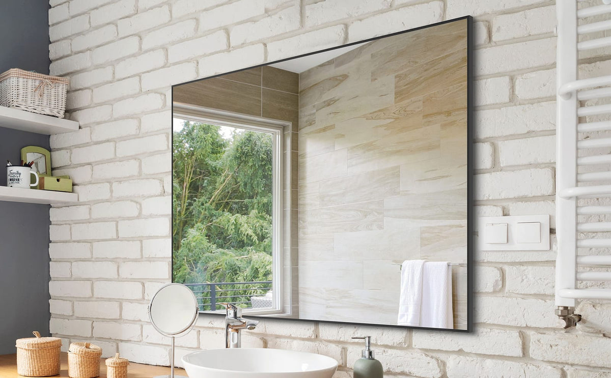 36x24 Inch Modern Black Bathroom Mirror - Glass & Aluminum Frame
