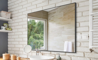 36x24 Inch Modern Black Bathroom Mirror - Glass & Aluminum Frame