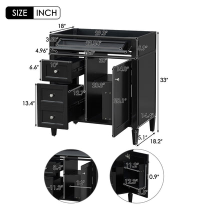 Black Bathroom Vanity with Storage - 2 Drawers, MDF
