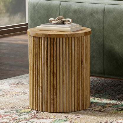 Demy Accent Table - Natural Wood Side Table for Living Room