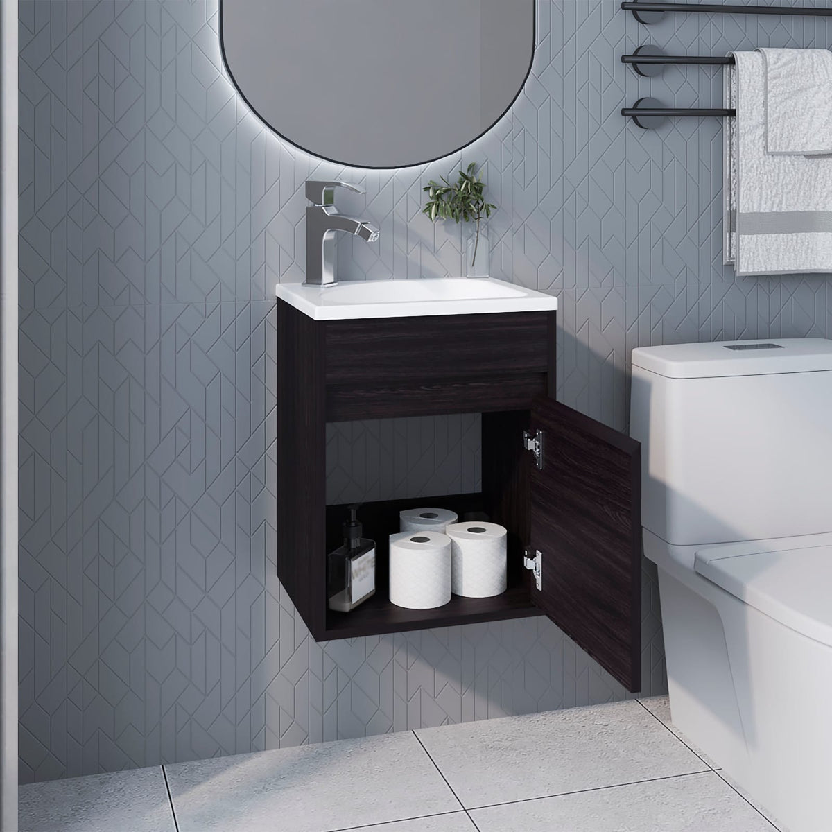Wenge Bathroom Floating Vanity - Storage & Style