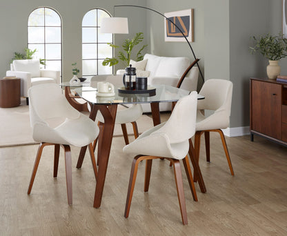 Mid-Century Modern Dining Accent Chairs - Cream Fabric Set of 2