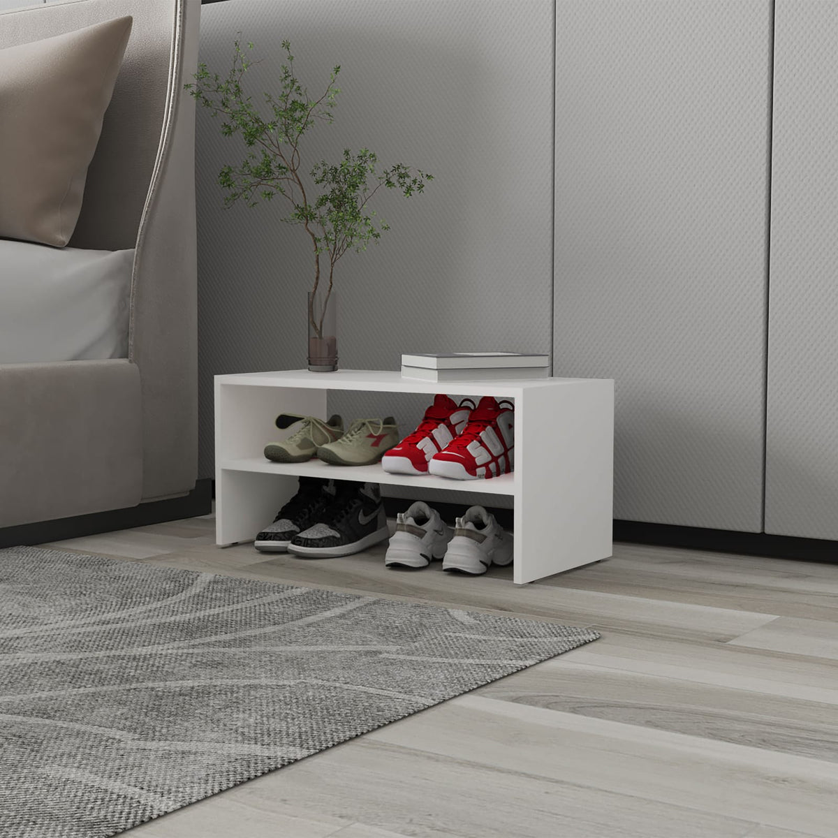 Small White Bedroom Shoe Rack – 2 Shelves