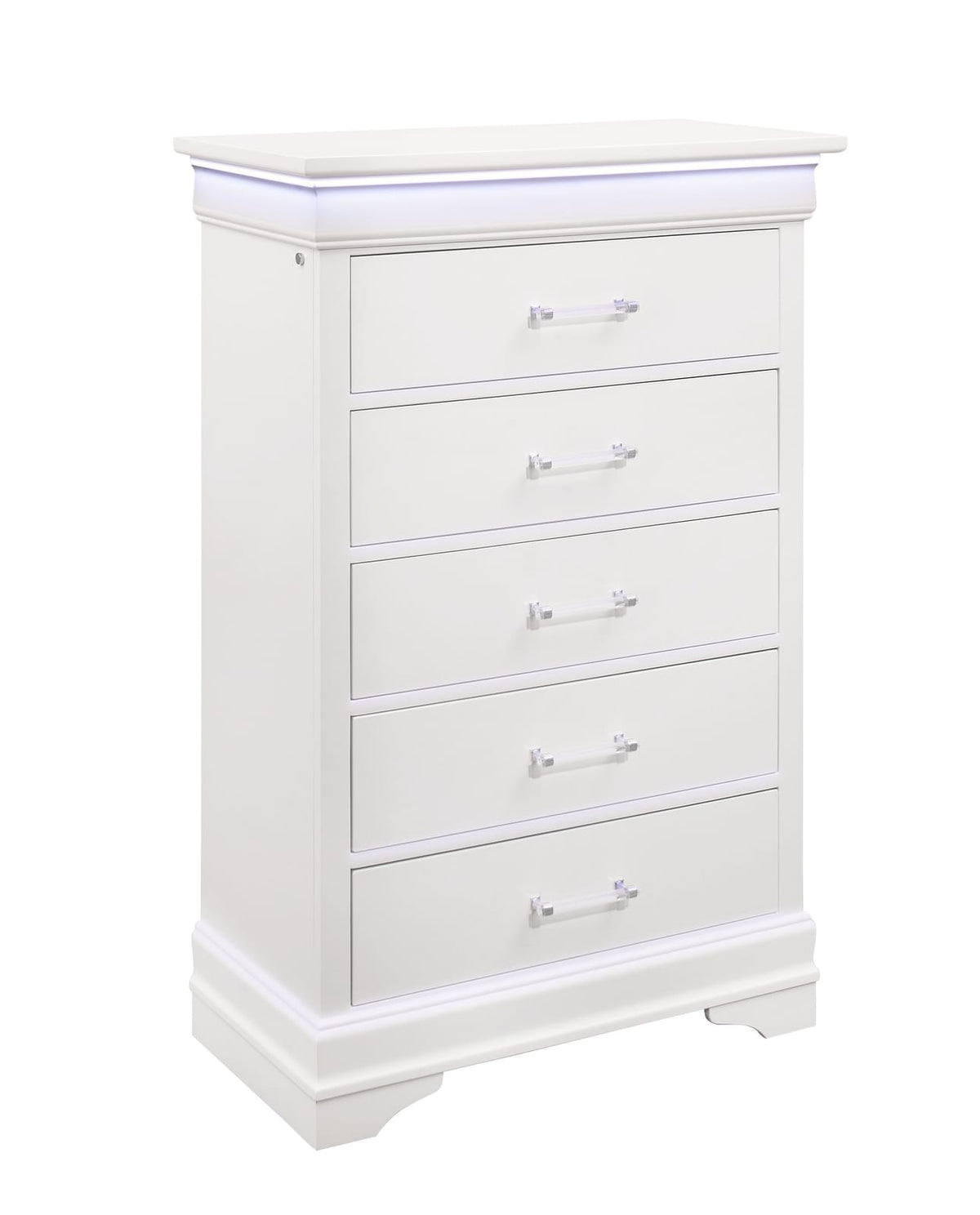 CHARLSTON White Chest with LED Lighting - 5 Drawers for Bedroom