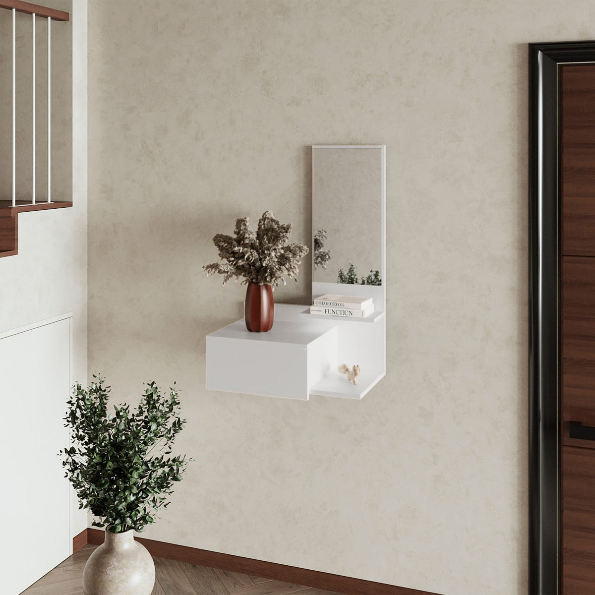 White Melamine Floating Vanity with Mirror for Living Room