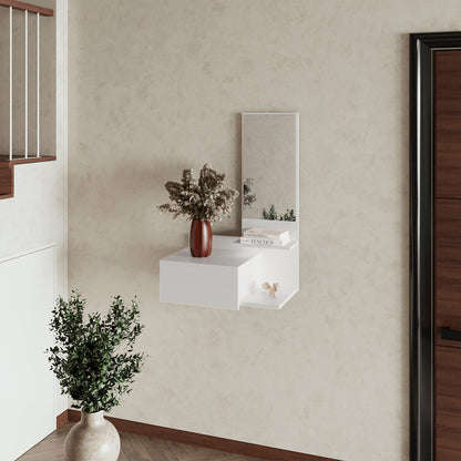 White Melamine Floating Vanity with Mirror for Living Room