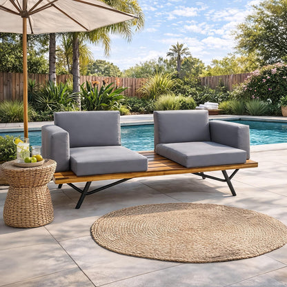 Natural Grey Acacia Wood 2 Seater Sofa for Garden Patio
