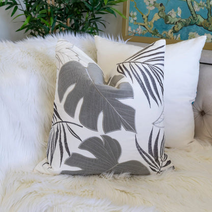 Gray Polyester Leaf Accent Pillow Cover 20x20"
