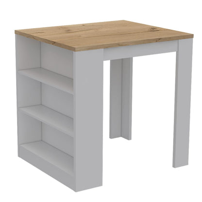 White Particle Board Kitchen Storage Island with Pine Accents