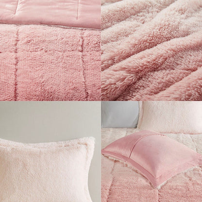 Queen Blush Polyester Shaggy Comforter Set
