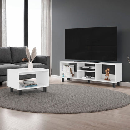 White Engineered Wood Coffee Table Set - 2 Piece TV Stand