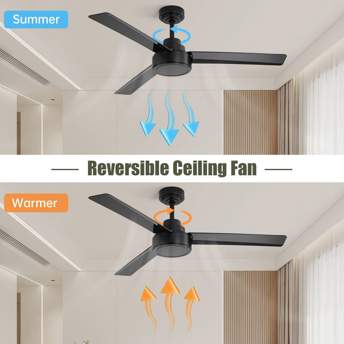52 Inch Black Ceiling Fan with ABS Blades