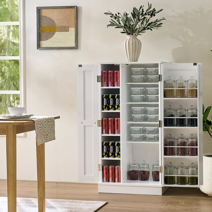 Kitchen Pantry Cabinet with Doors - White MDF, Adjustable Shelves