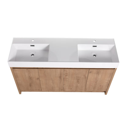 60 Inch Gloss White Resin Bathroom Vanity - Storage Sink