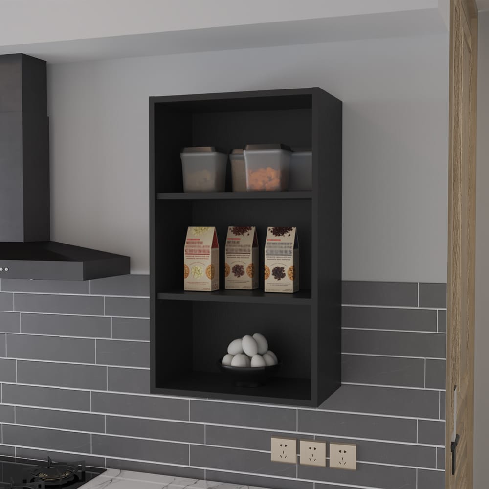 Black Kitchen Shelving Unit - 3 Tier Display Cabinet for Living Room