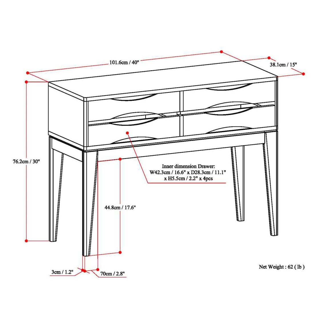 Dark Brown Wood Console Table - 40" Wide Storage Table for Living Room