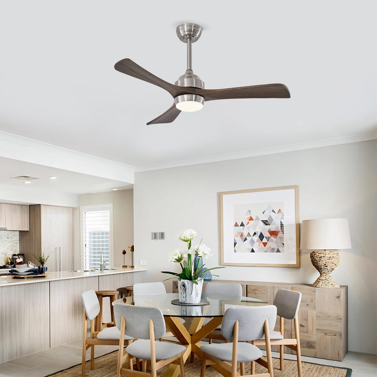 Nickel Wood Ceiling Fan with Light for Bedroom Decor