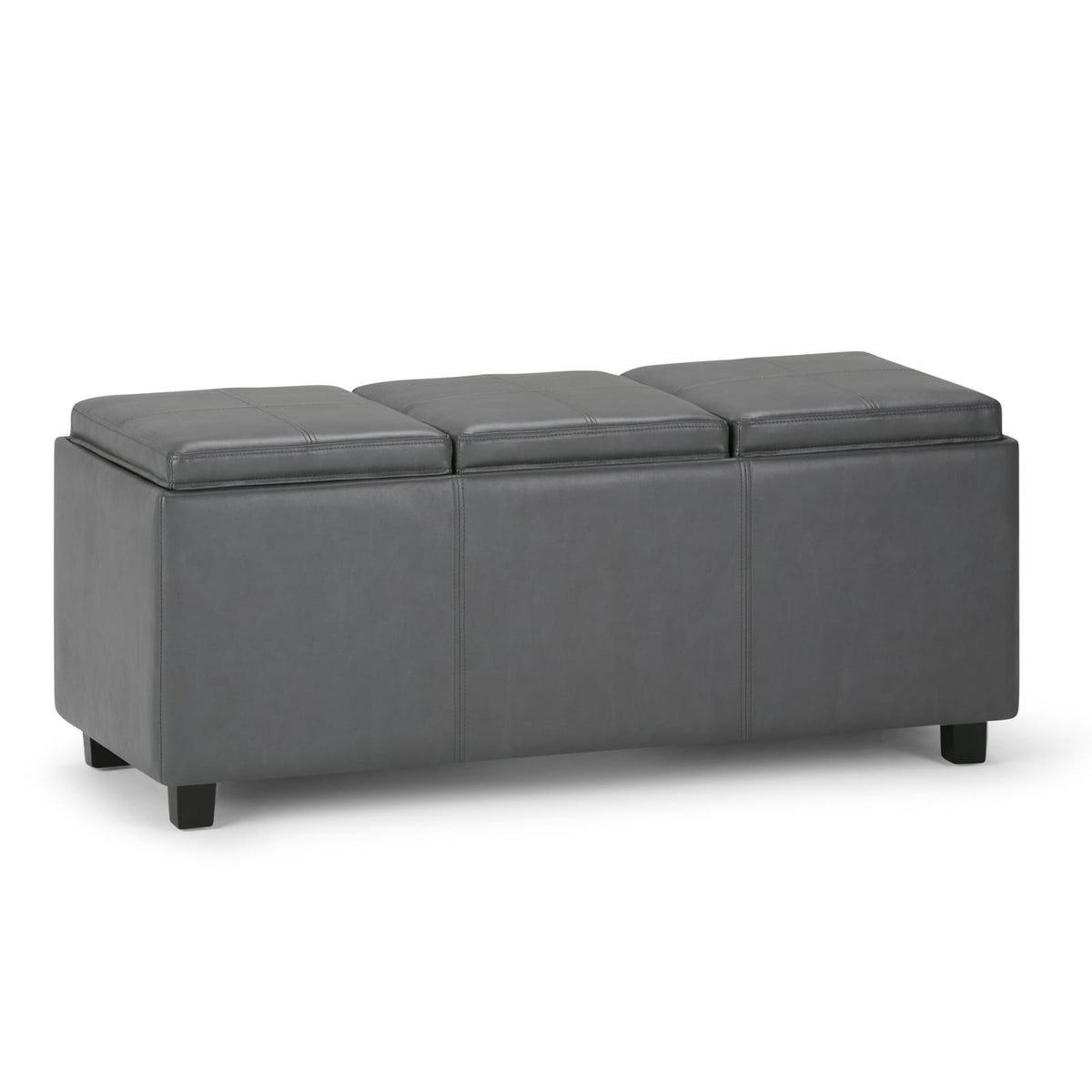 Dark Gray Faux Leather Storage Ottoman - 41.7" Wide