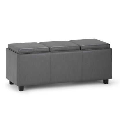 Dark Gray Faux Leather Storage Ottoman - 41.7" Wide