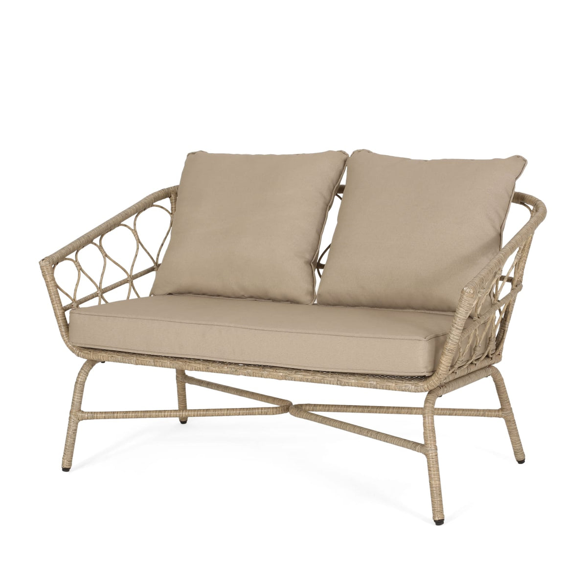 Brown Rattan Loveseat Set for Patio Outdoor