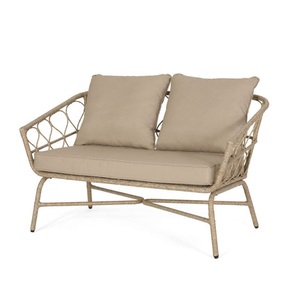 Brown Rattan Loveseat Set for Patio Outdoor