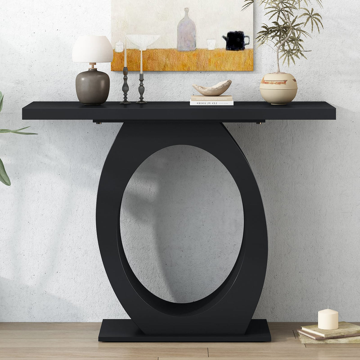Mirod Stylish Modern Console Table - Black MDF & Acacia
