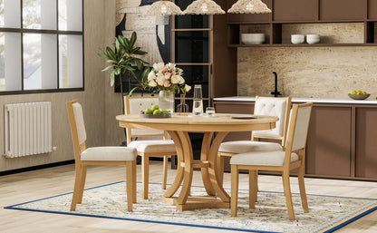 TREXM 5-Piece Retro Dining Table Set - Extendable Round Table & Chairs (Natural)