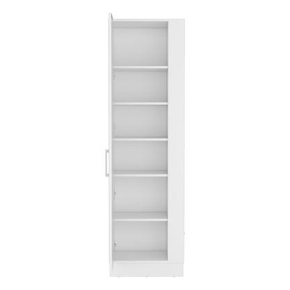 Storage Cabinet 72"H - White | Six Shelves, Broom Hangers