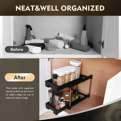Black Plastic Under Sink Storage Cabinet with Double Drawers for Living Room