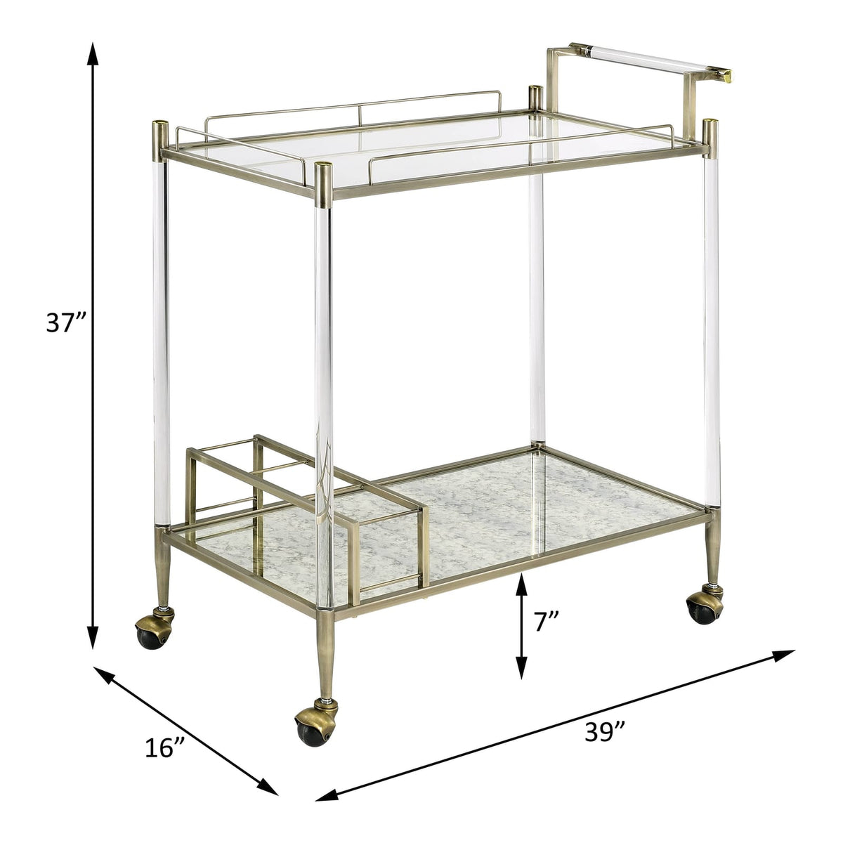 Antique Brass Glass Serving Cart for Kitchen Storage and Dining