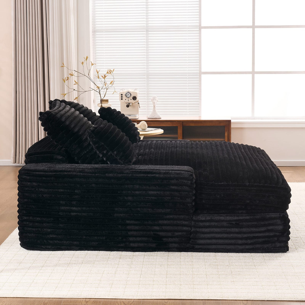 Queen Size Corduroy Sofa Bed - Black for Living Room
