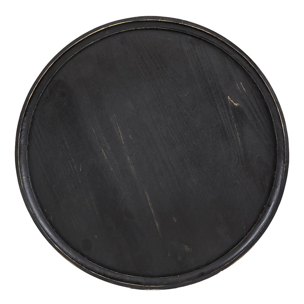 Black Wood Round Coffee Table with Rattan Shelves
