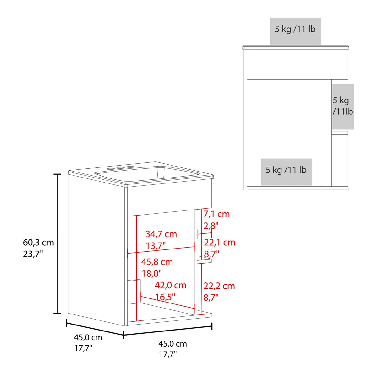 Natural Oak 2-Shelf Vanity Cabinet - Compact Storage for Bathroom