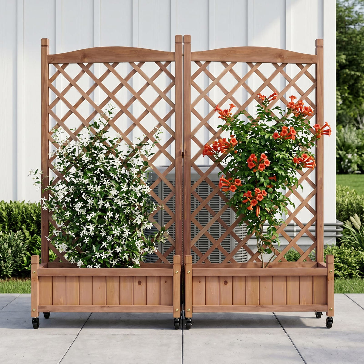 Raised Garden Bed with Trellis 2 Pack - Brown Wooden Planter Box