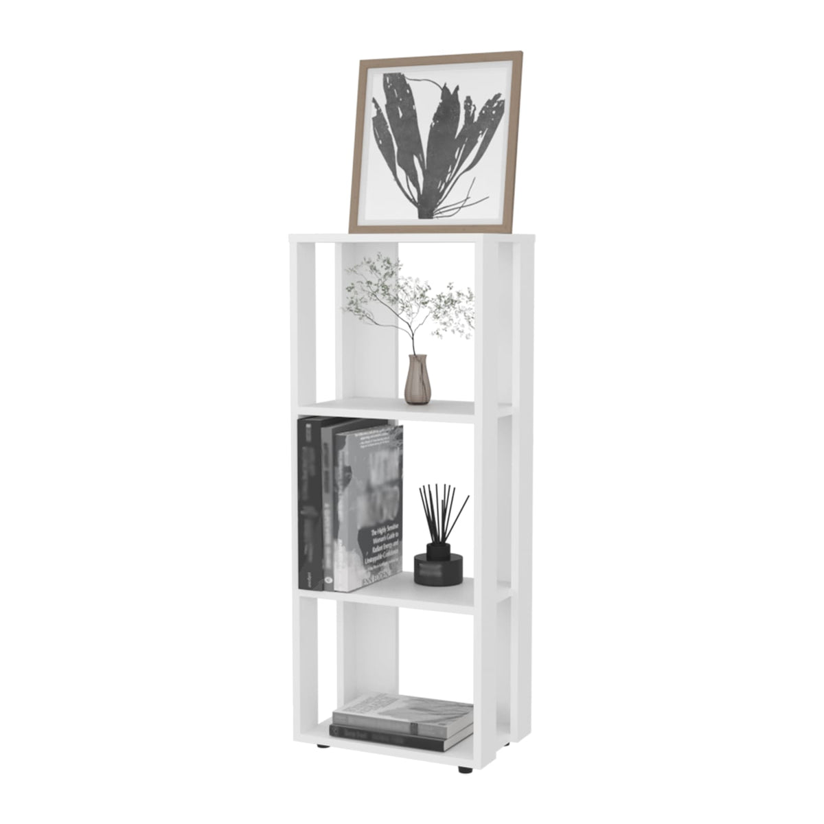 White Melamine Bookcase with Open Shelves - 39.4" Tall for Living Room