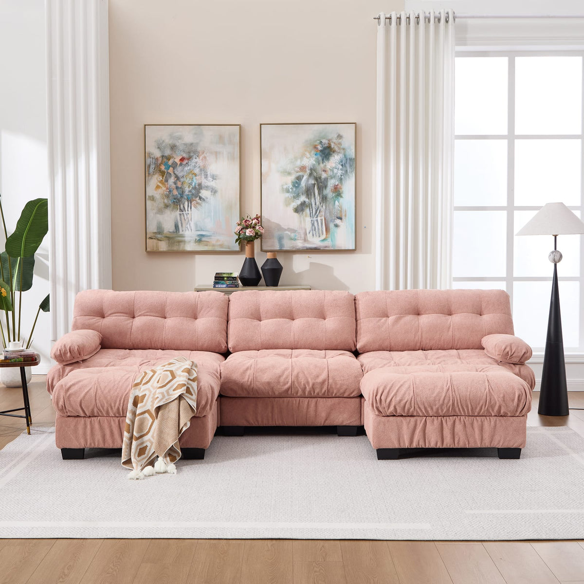 U-Shaped Sectional Sofa - Pink Cloud Comfort, 5 Seat