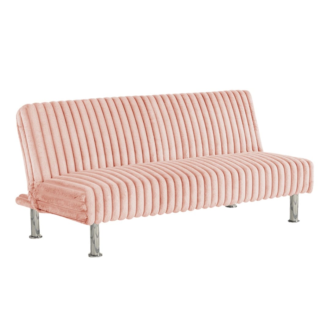Pink Contemporary Futon Sofa with Metal Legs for Living Room Sleep