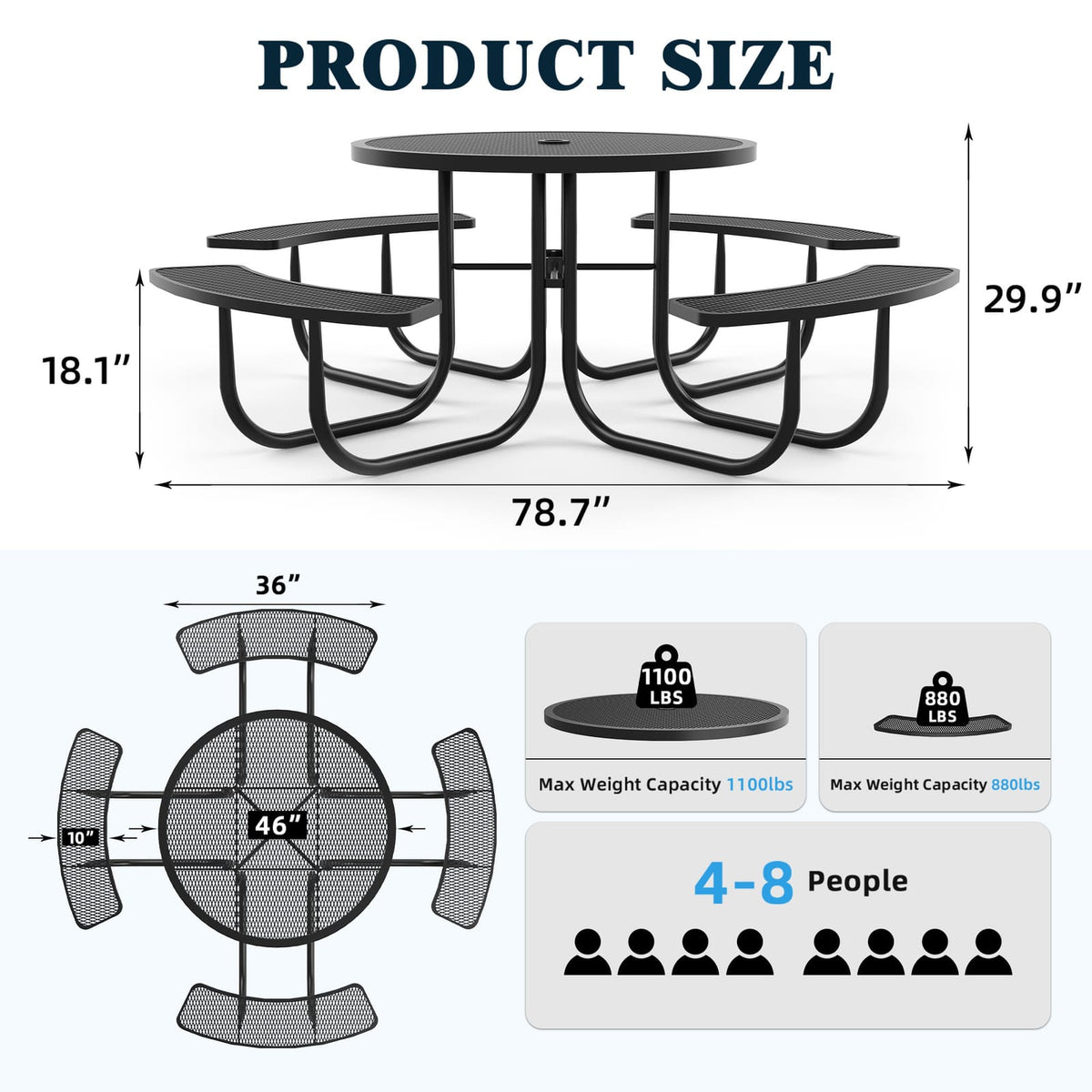 Black Round Patio Table with Umbrella Hole