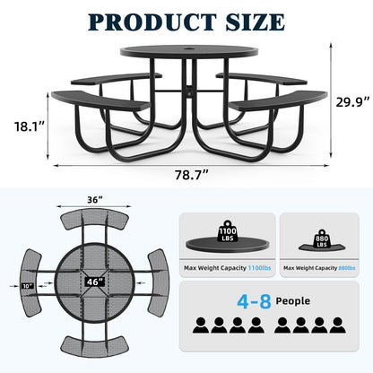 Black Round Patio Table with Umbrella Hole