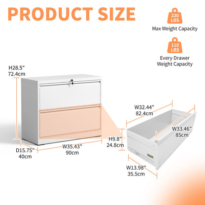 White Filing Cabinet 2 Drawers - Office Storage Cabinet
