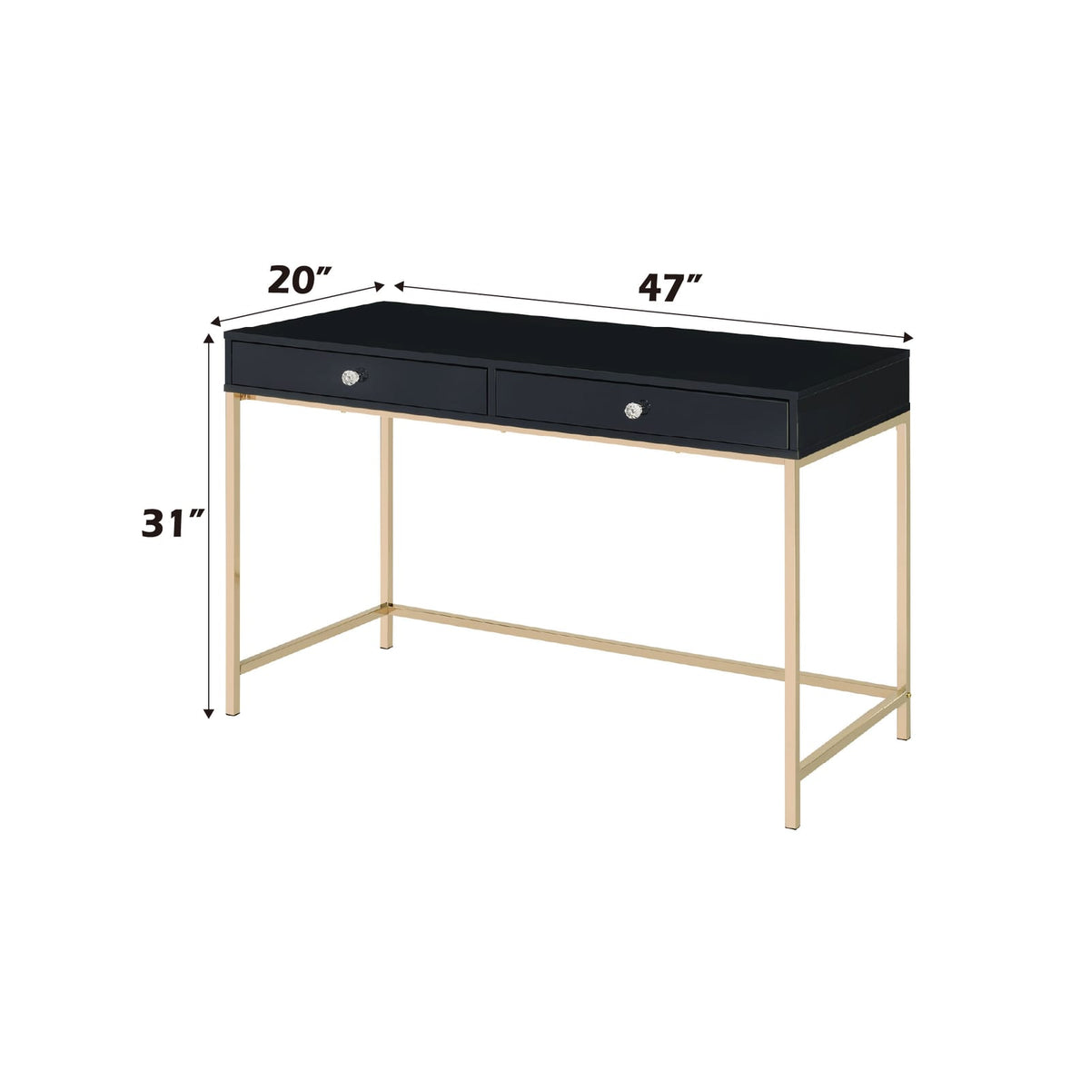 Black High Gloss Writing Desk with Gold Metal Legs for Office