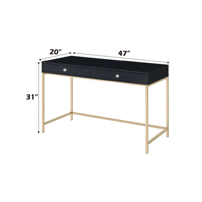 Black High Gloss Writing Desk with Gold Metal Legs for Office