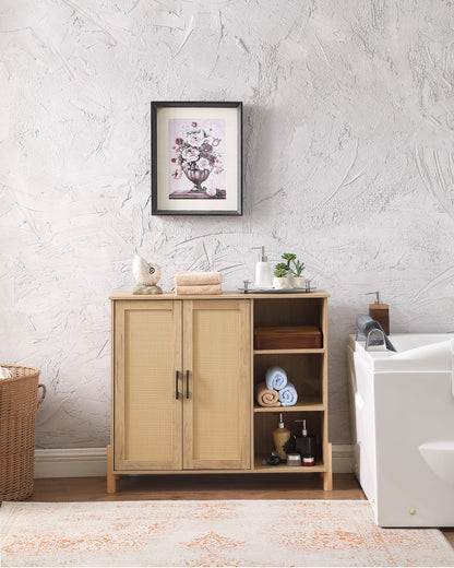 Mid-Century Storage Cabinet - Natural Rattan Doors & Adjustable Shelves