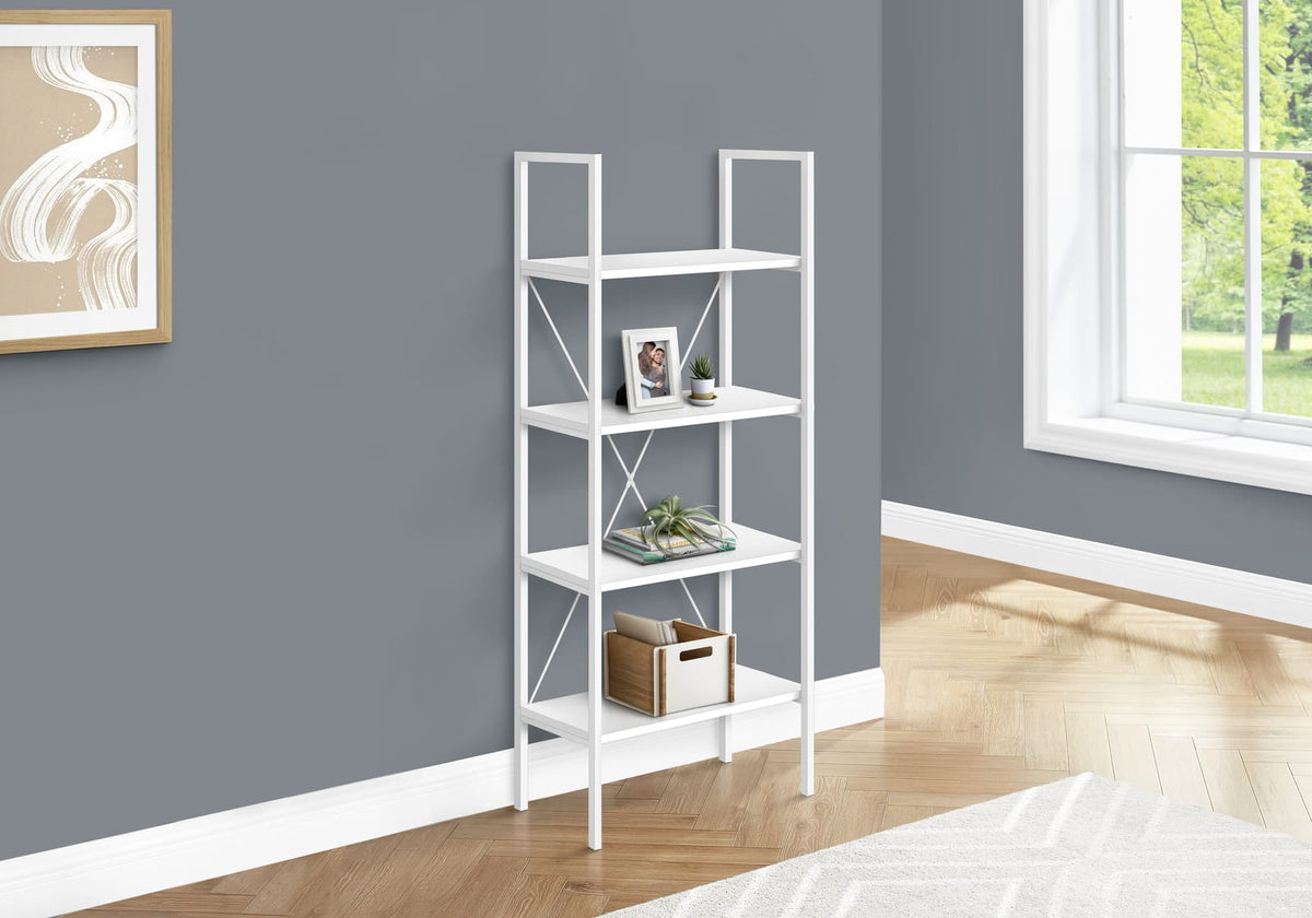 4-Tier White Bookshelf - 48 Inch High Storage