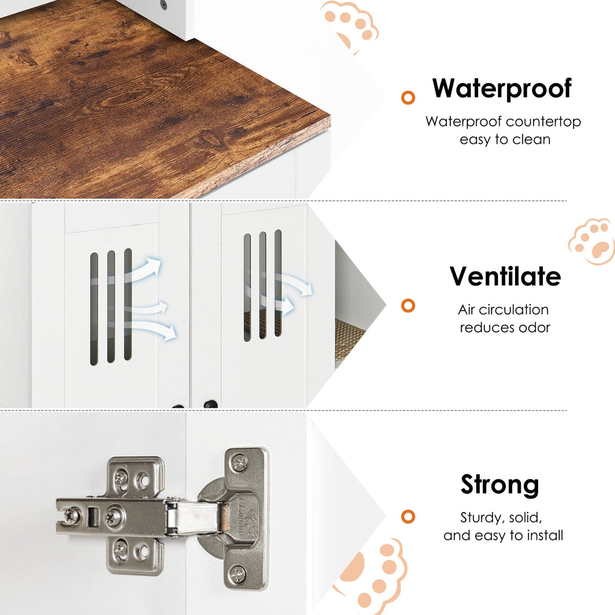 31.5" White+Walnut Cat Litter Box Cabinet - 2 Cat Storage