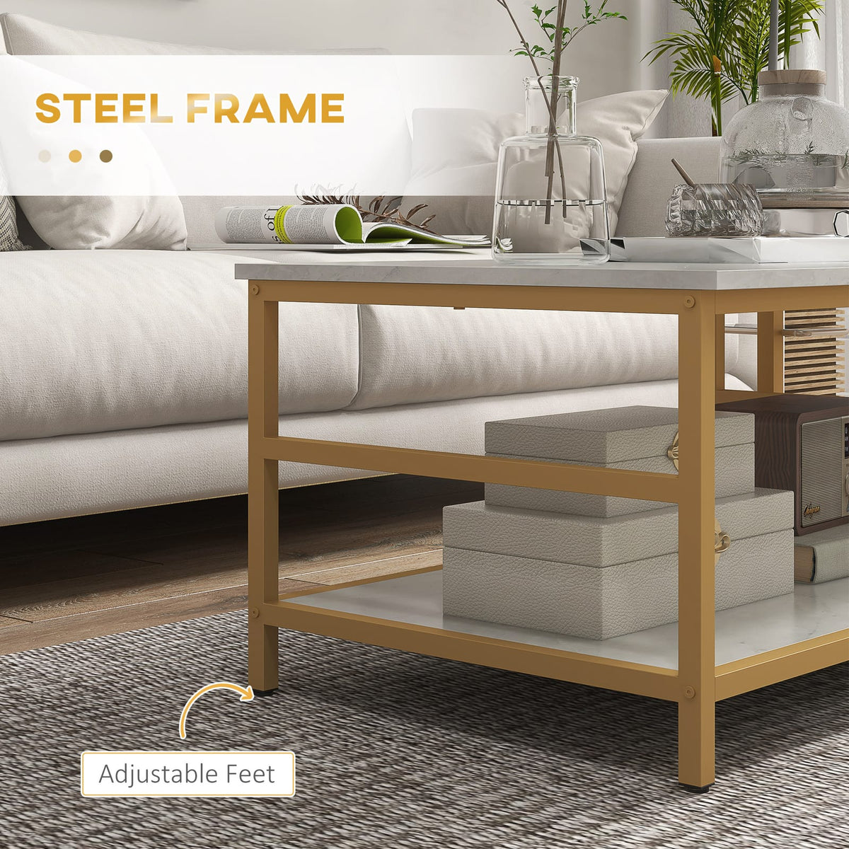 HOMCOM Coffee Tables Set of 2 - White MDF Storage Table