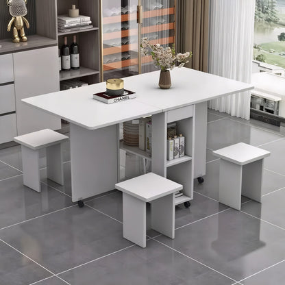 4-Person Rectangular Folding Dining Table Set - White MDF for Dining Room